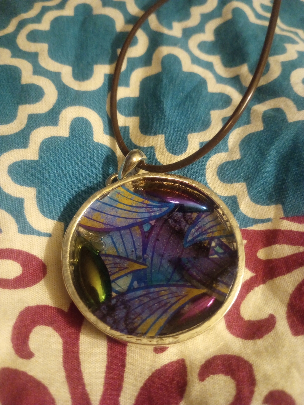 Handmade Iridescent Blue and Purple Resin Pendant Necklace